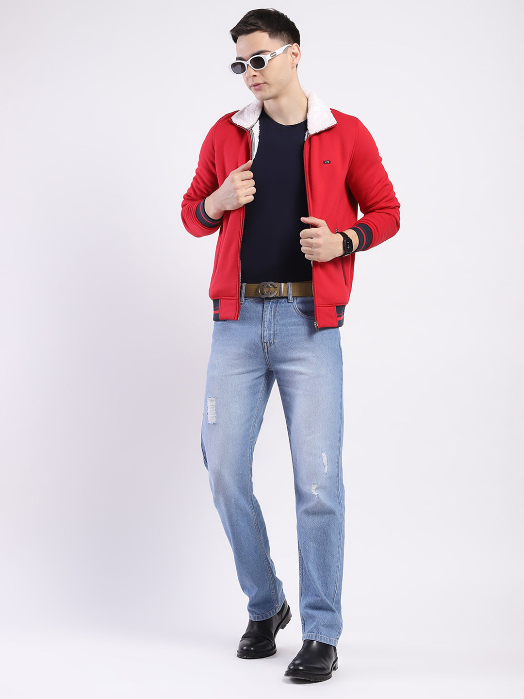 Men Red Solid Mock Neck Full Sleeve Sweatshirt
