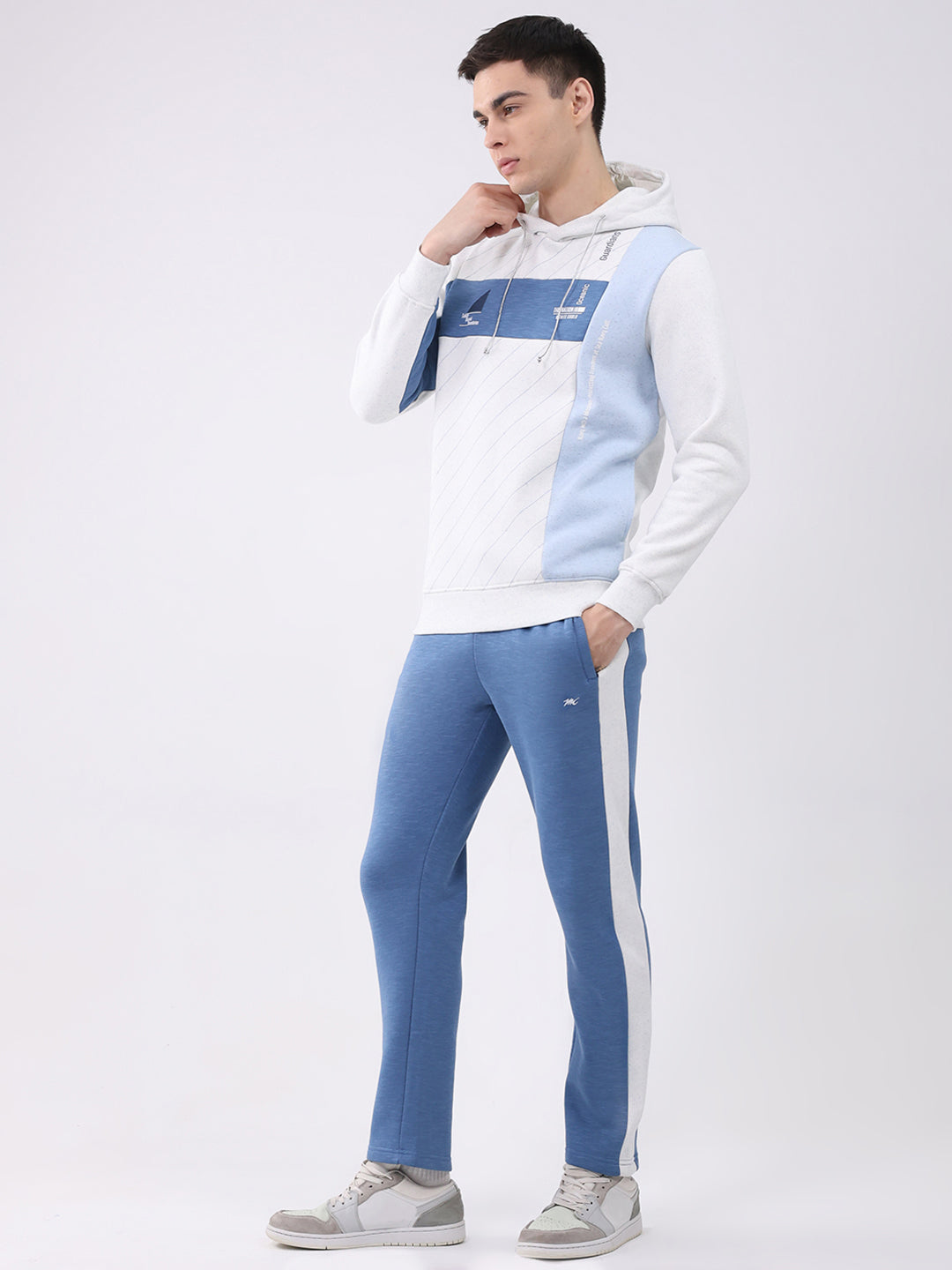 Men Blue Printed Collar Full Sleeve Winter Tracksuit