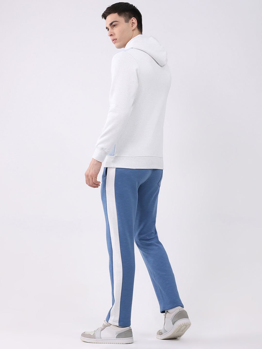 Men Blue Printed Collar Full Sleeve Winter Tracksuit