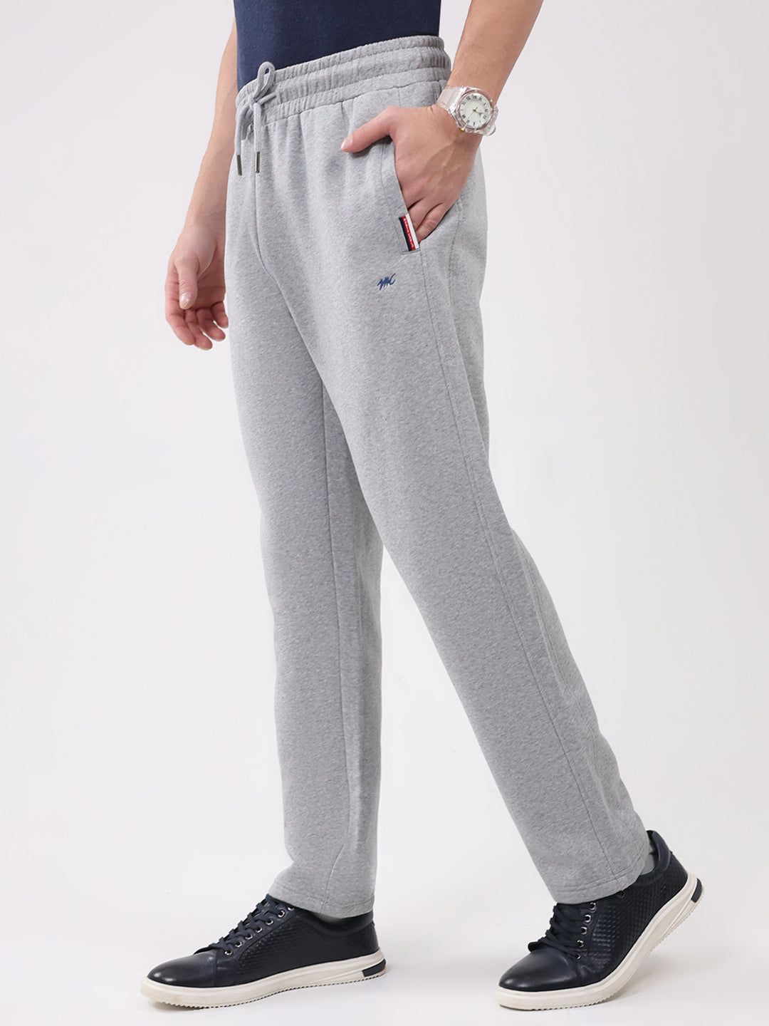 Men Grey Embroidered Collar Full Sleeve Winter Tracksuit