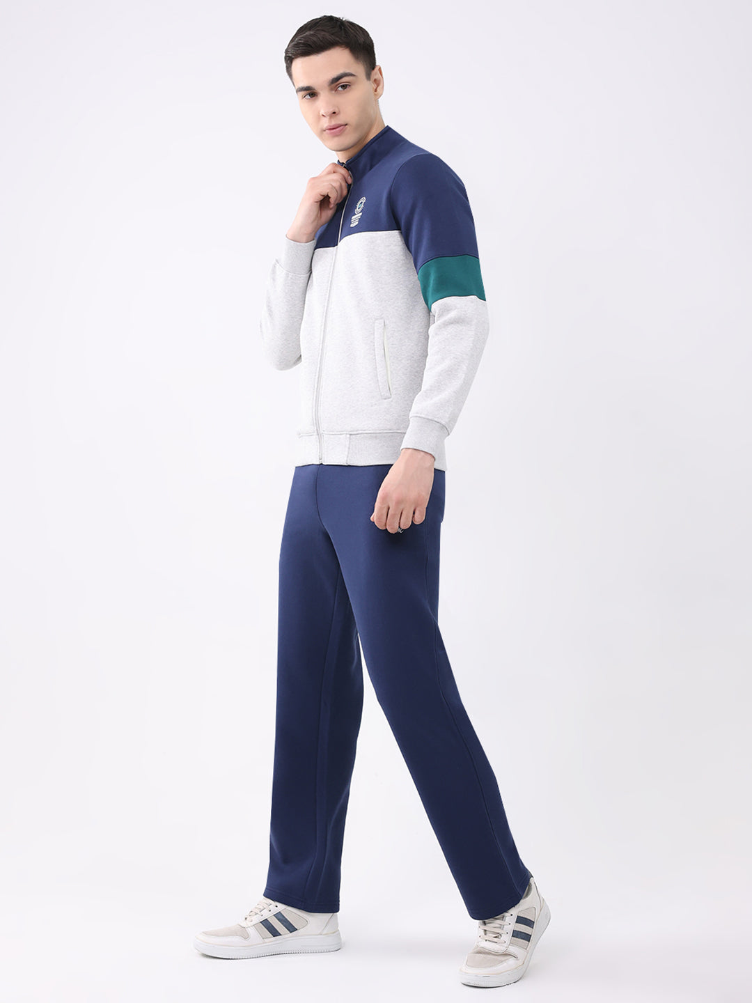 Men Blue Printed Collar Full Sleeve Winter Tracksuit