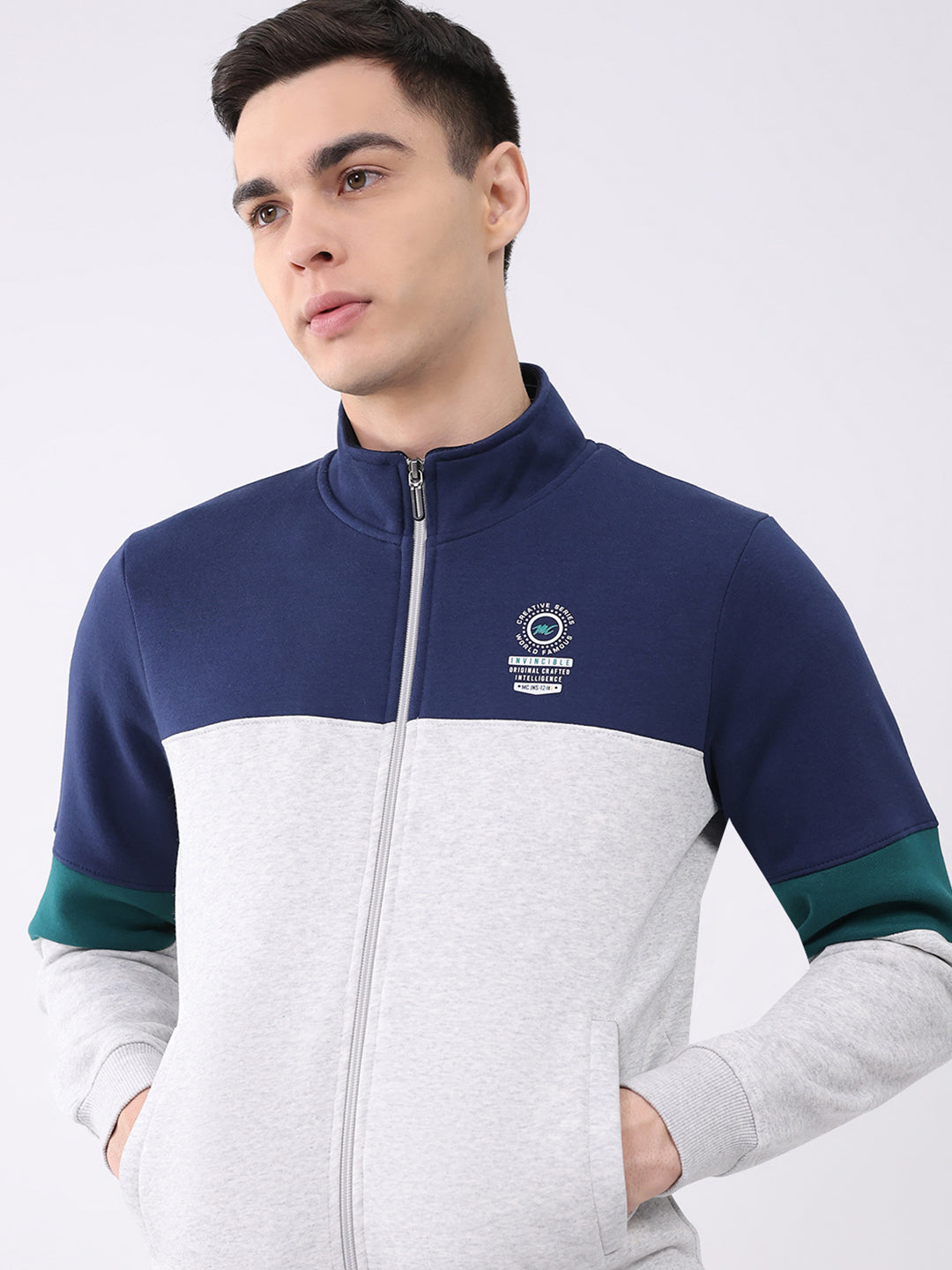 Men Blue Printed Collar Full Sleeve Winter Tracksuit