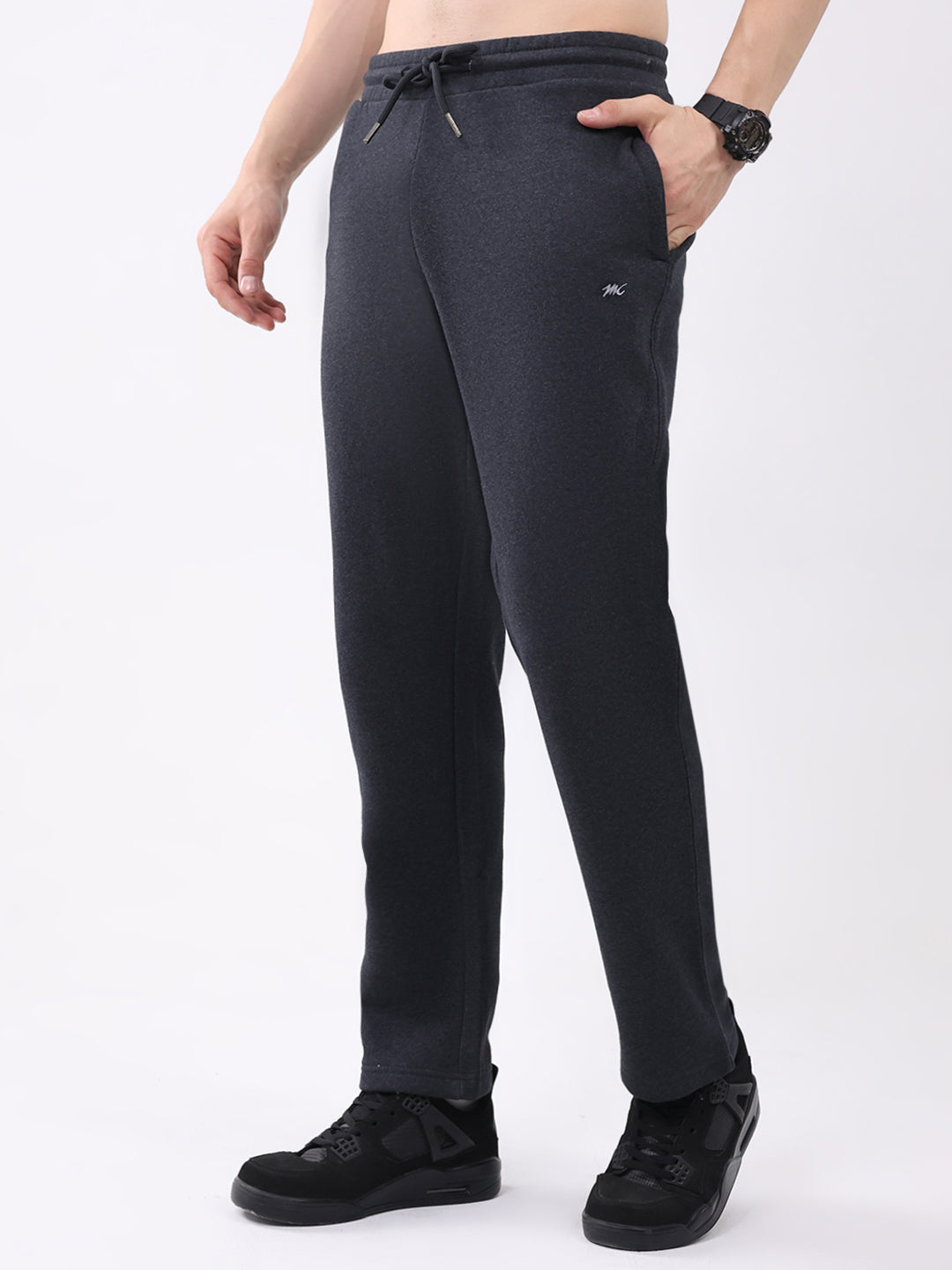 Men Charcoal Printed Collar Full Sleeve Winter Tracksuit