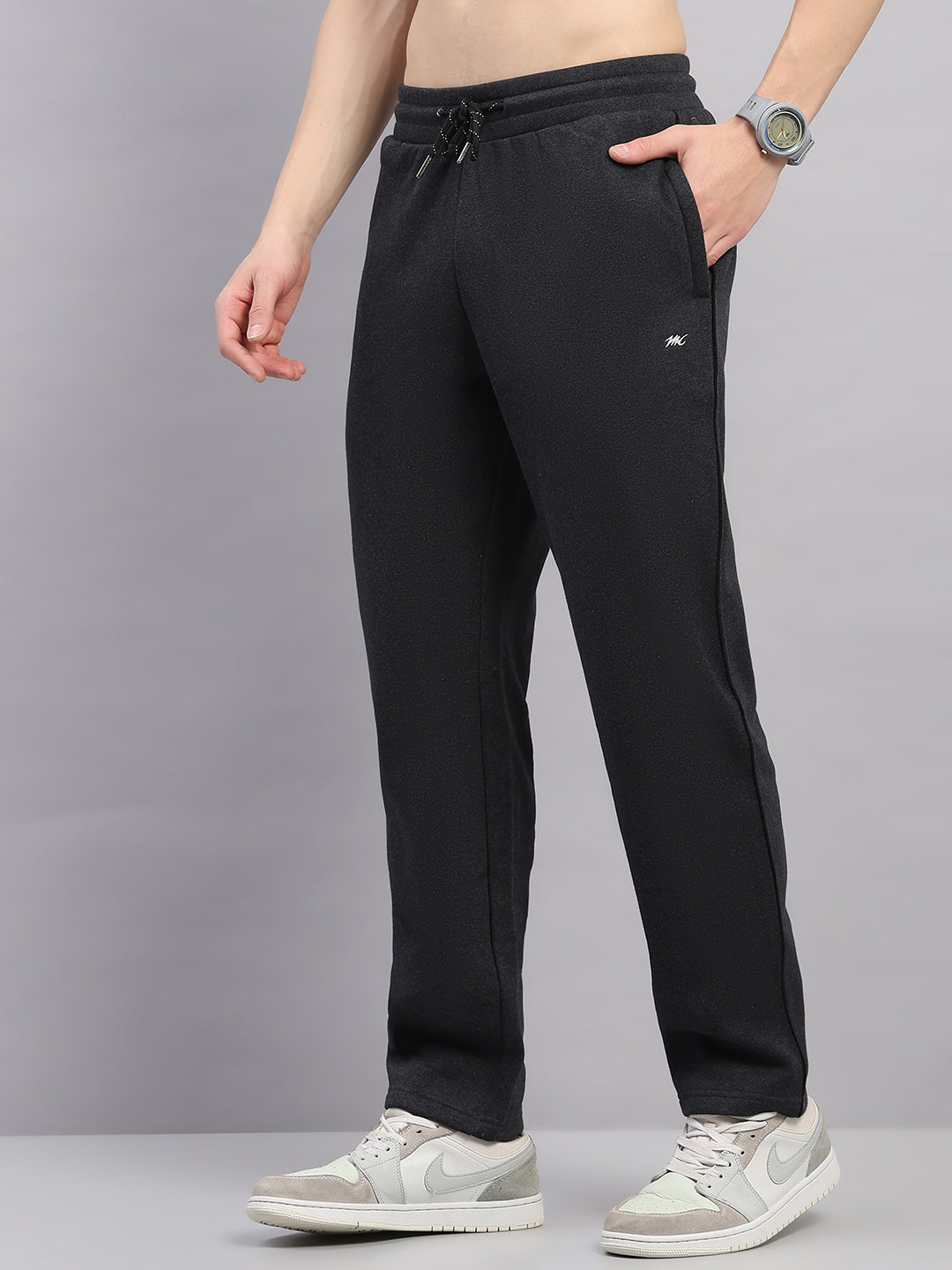 Men Grey Colourblocked Stand Collar Full Sleeve Winter Tracksuit