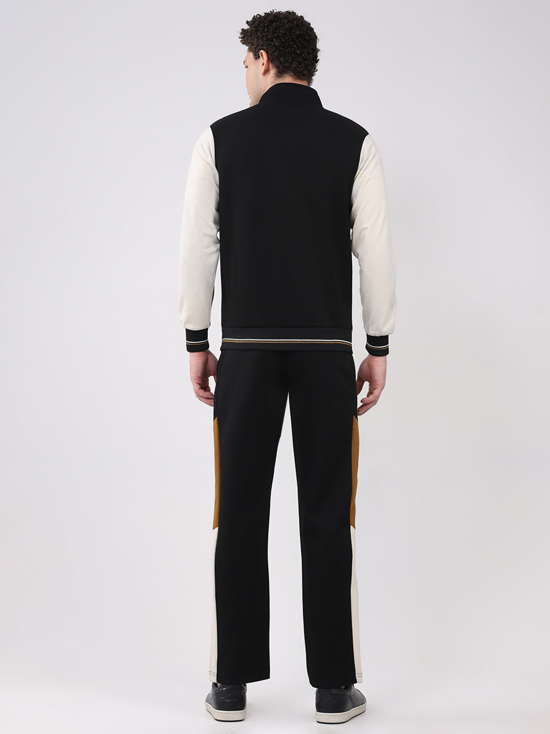 Men Black Printed Round Neck Full Sleeve Winter Tracksuit