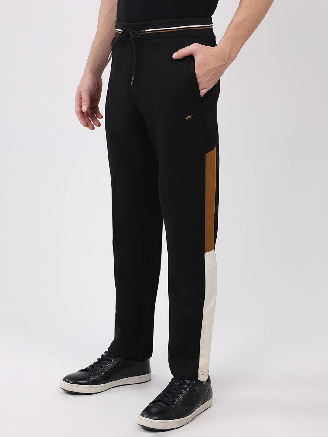 Men Black Printed Round Neck Full Sleeve Winter Tracksuit