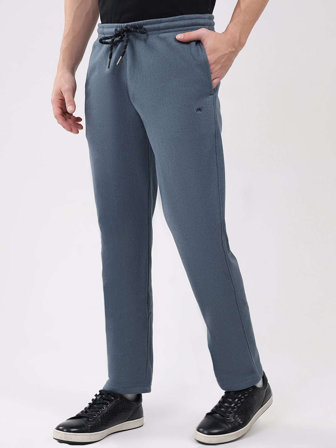 Men Blue Solid Round Neck Full Sleeve Winter Tracksuit