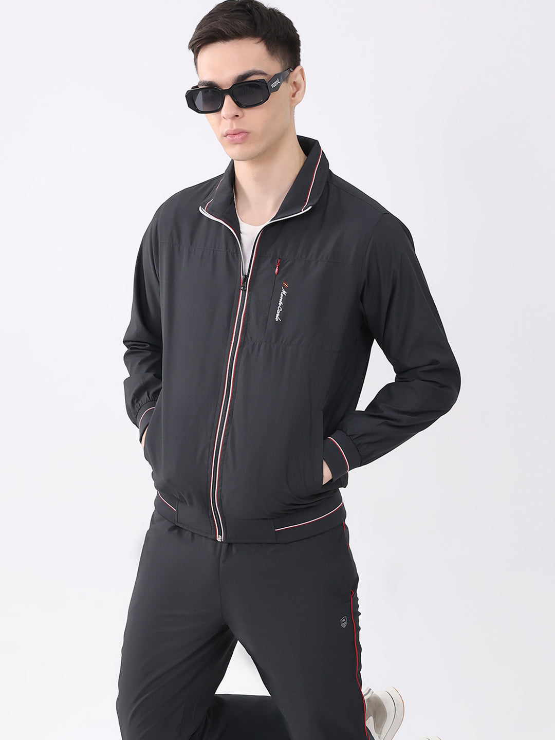 Men Black Printed Round Neck Full Sleeve Winter Tracksuit