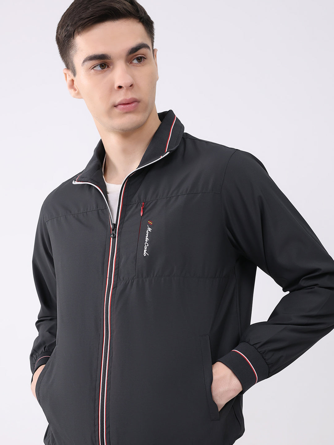 Men Black Printed Round Neck Full Sleeve Winter Tracksuit