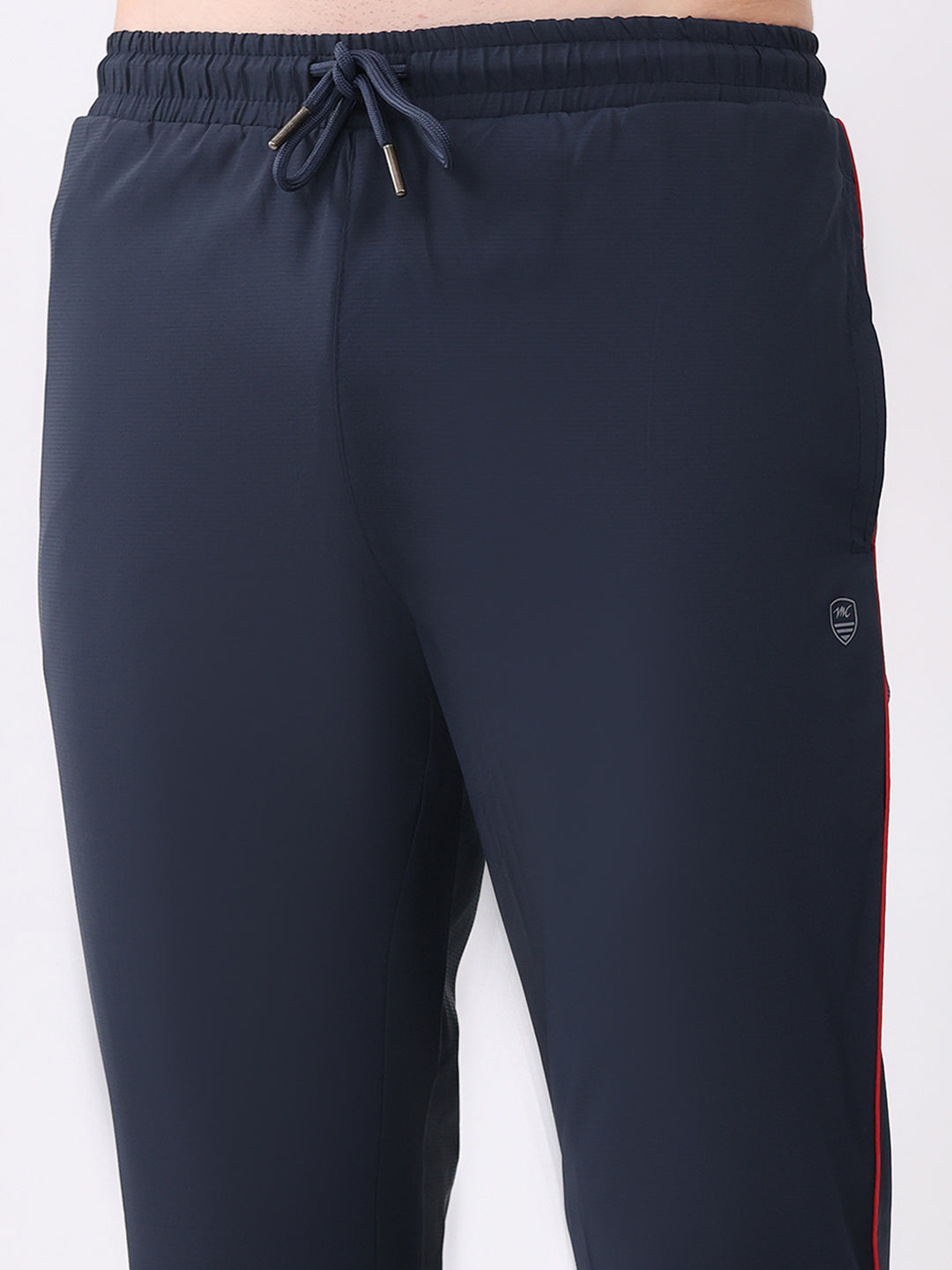 Men Navy Blue Printed Round Neck Full Sleeve Winter Tracksuit