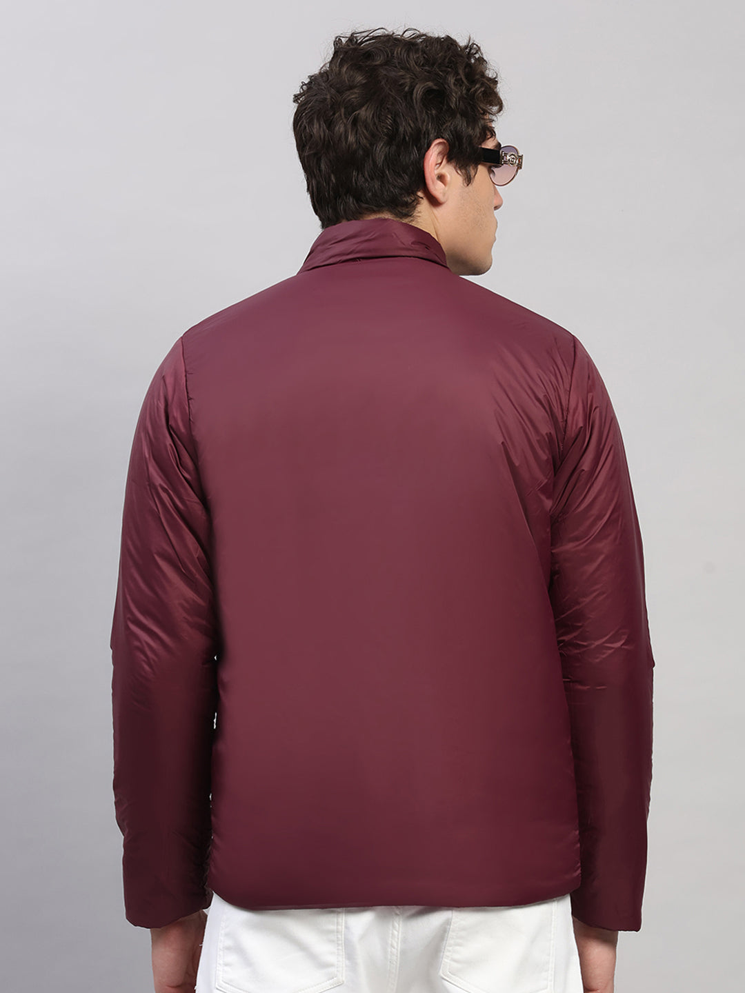 Men Black Self Design Round Neck Full Sleeve Jacket