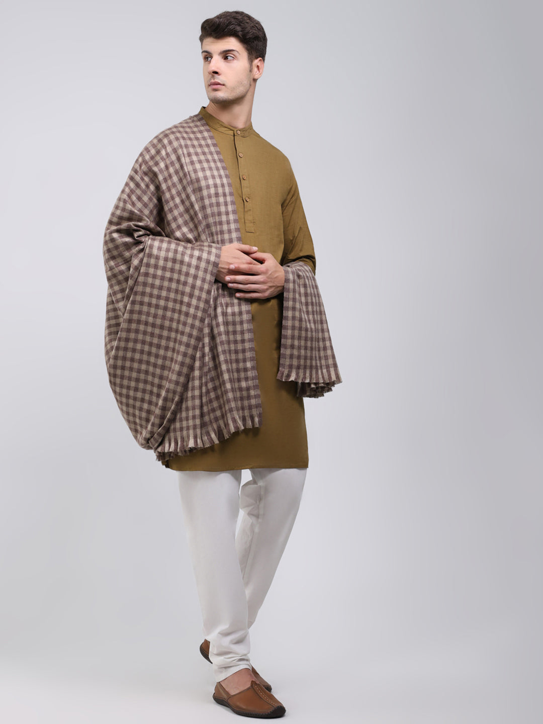 Men Brown Solid Wool Blend Lohi Shawl