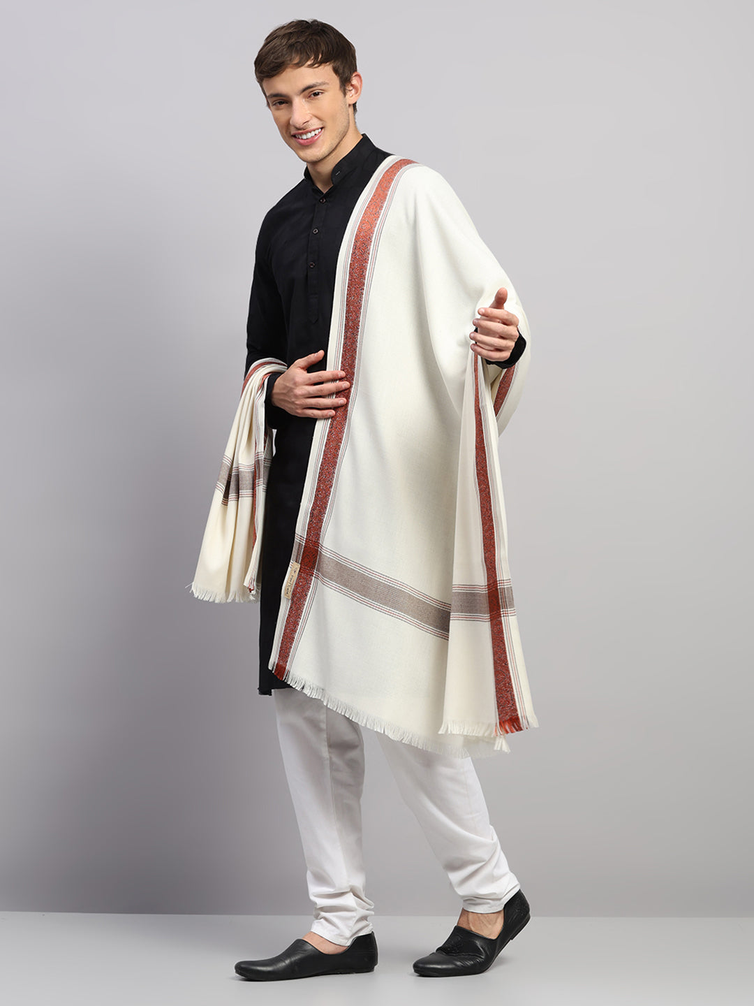 Men Multicolor Self Design Wool Lohi Shawl
