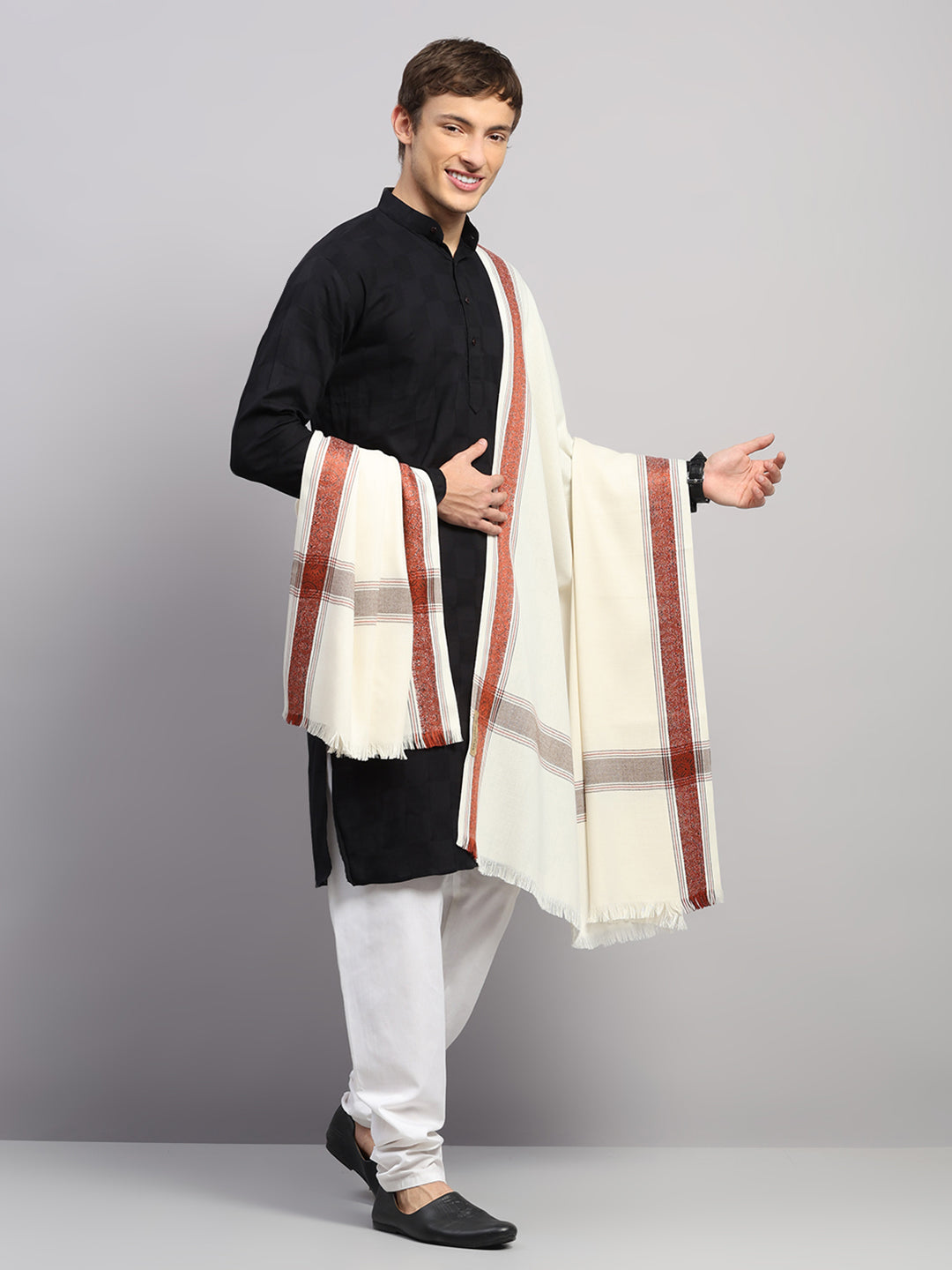 Men Multicolor Self Design Wool Lohi Shawl