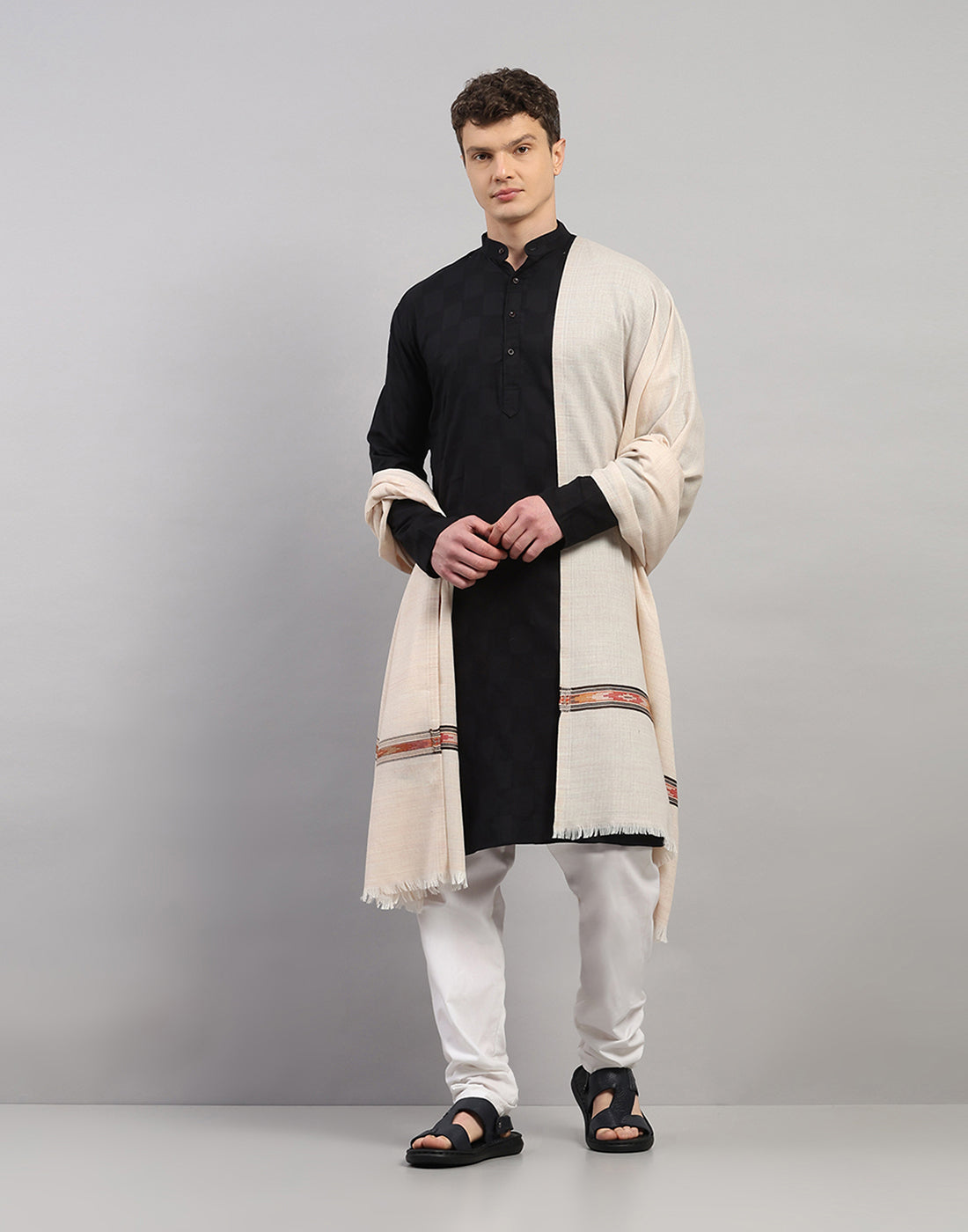 Men Multicolor Self Design Lohi Shawl