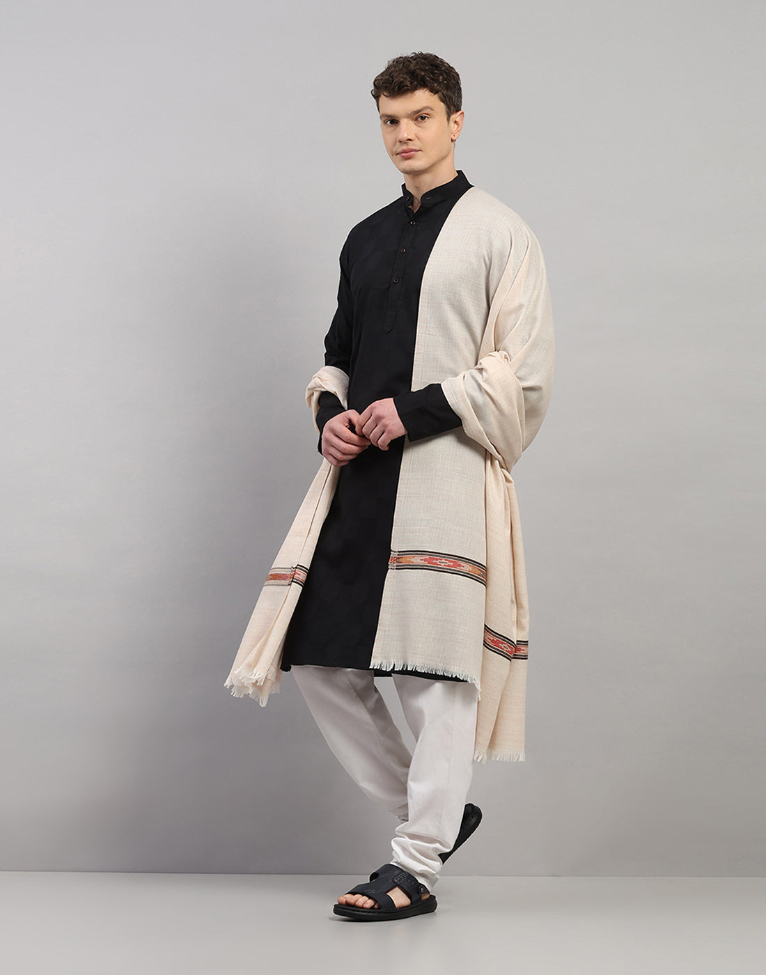 Men Multicolor Self Design Lohi Shawl