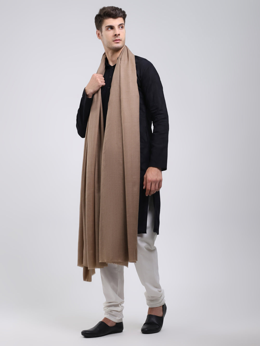 Men Khaki Solid Wool Blend Lohi Shawl