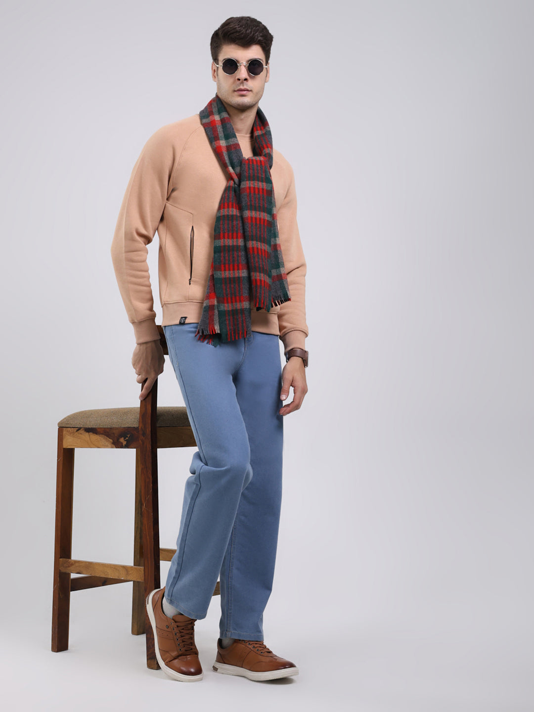 Men Red Self Design Wool Blend Muffler