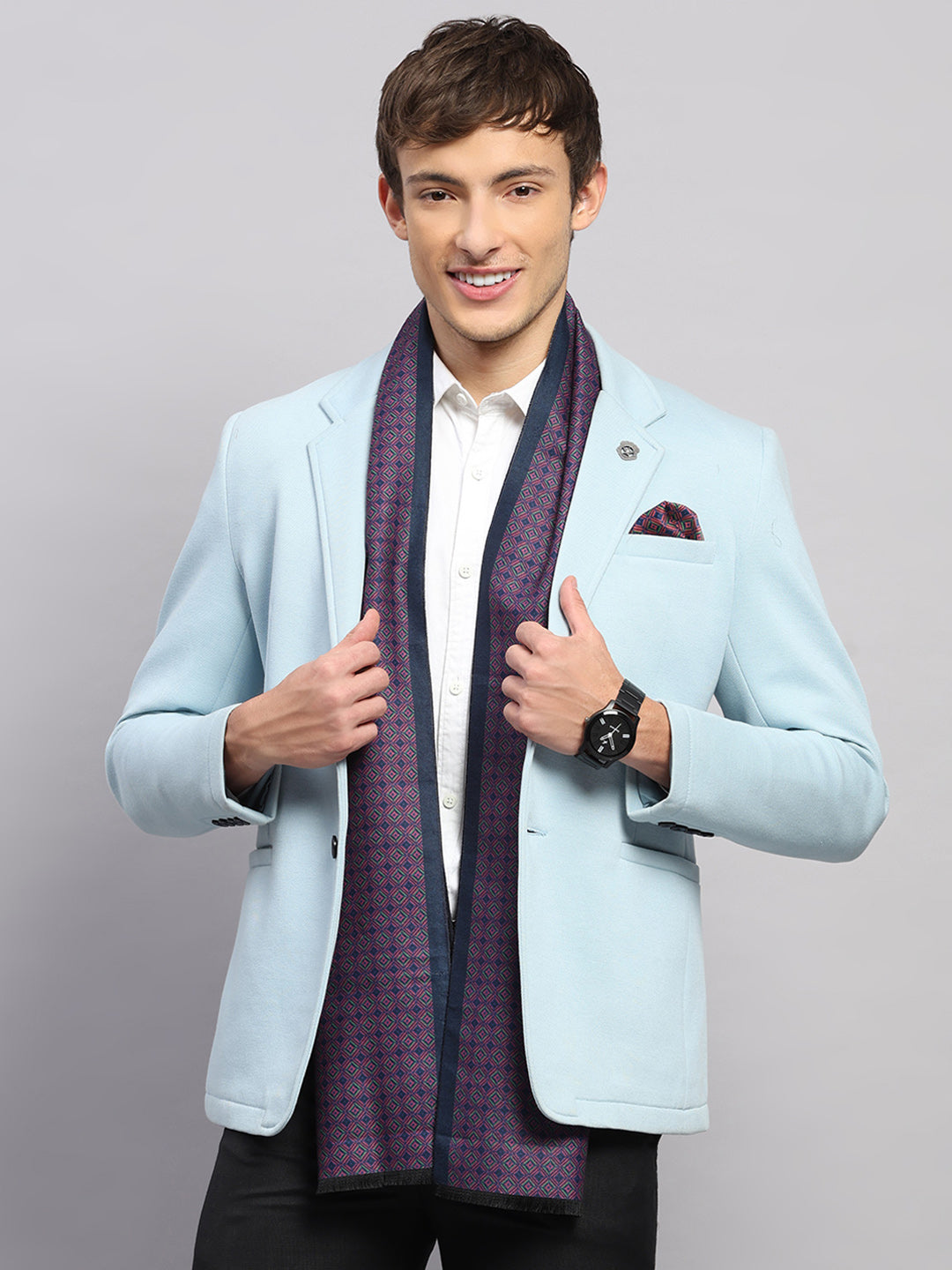 Men Multicolor Self Design Wool Muffler