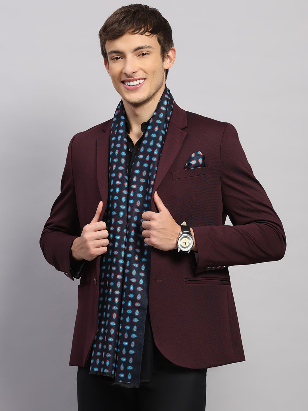 Men Multicolor Self Design Wool Muffler