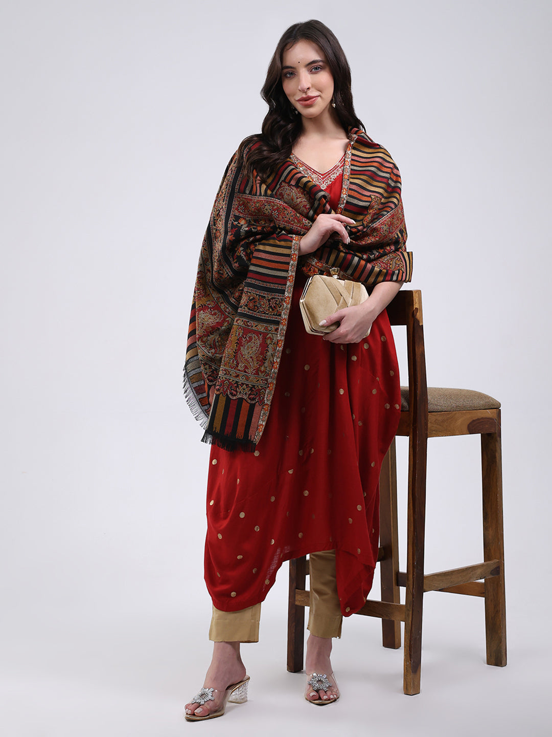 Women Multicolor Self Design Wool Blend Shawl