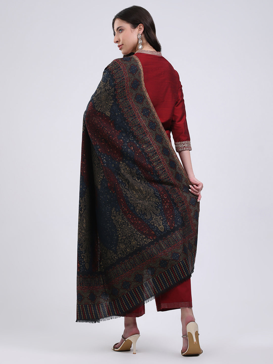 Women Multicolor Self Design Wool Blend Shawl