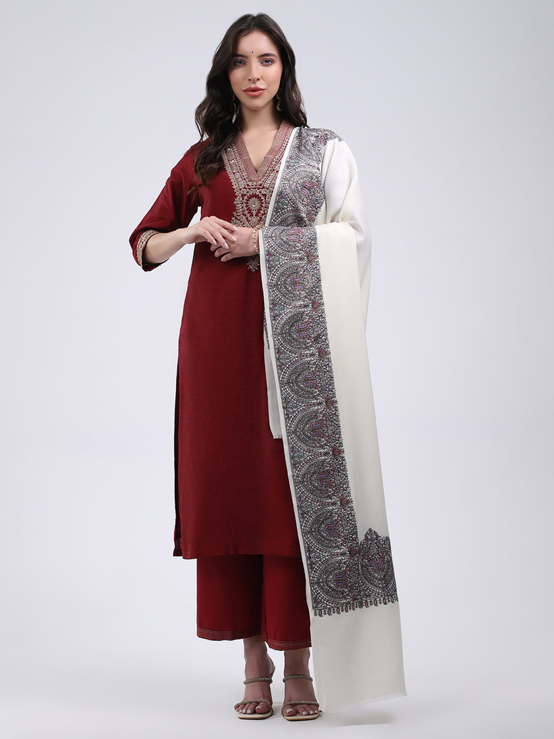 Women Multicolor Self Design Wool Blend Shawl