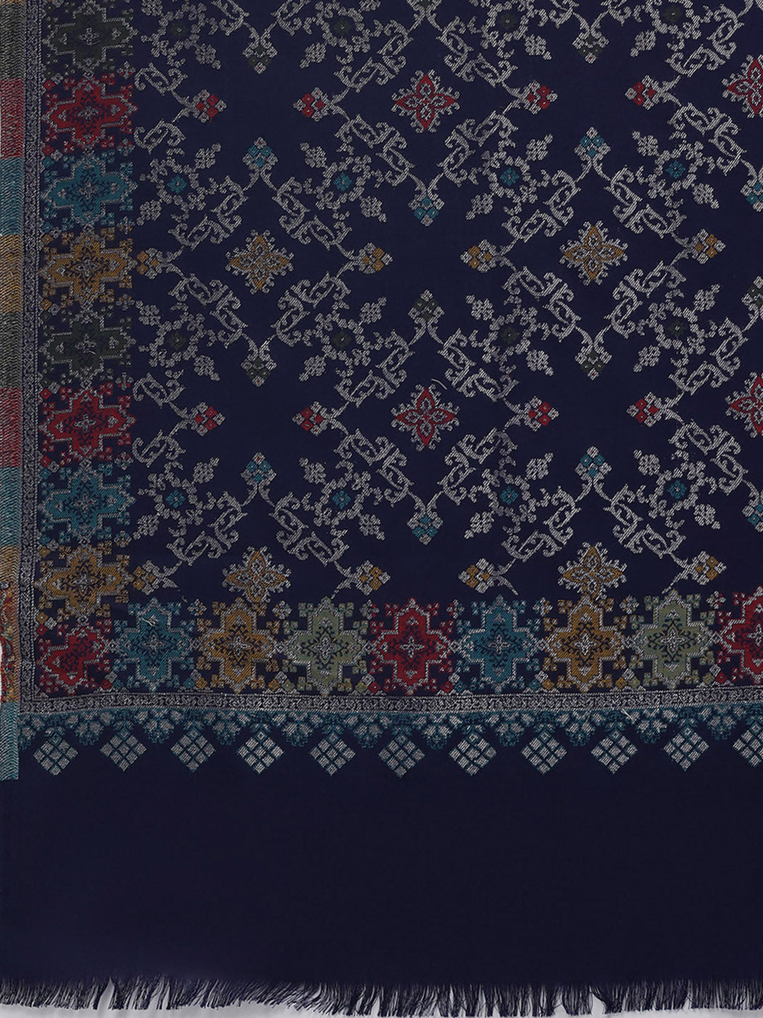 Women Navy Blue Printed Wool Blend Shawl