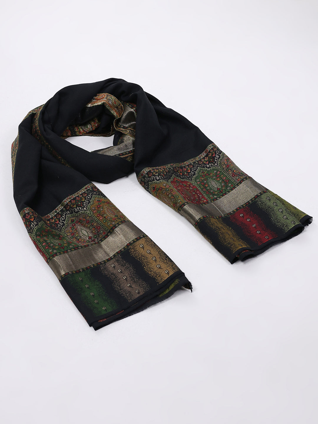 Women Black Printed Wool Blend Shawl