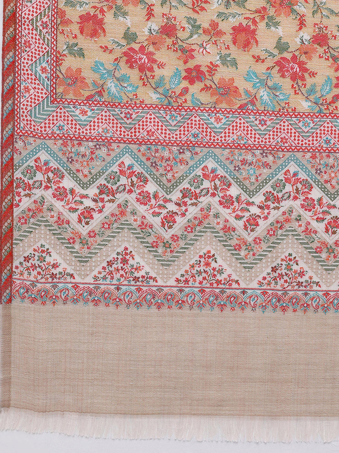 Women Beige Printed Wool Blend Shawl