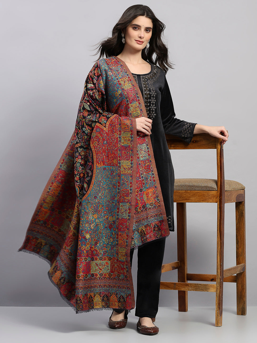 Women Multicolor Printed Wool Blend Shawl