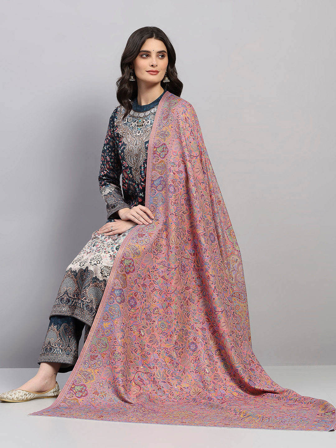 Women Multicolor Printed Wool Blend Shawl