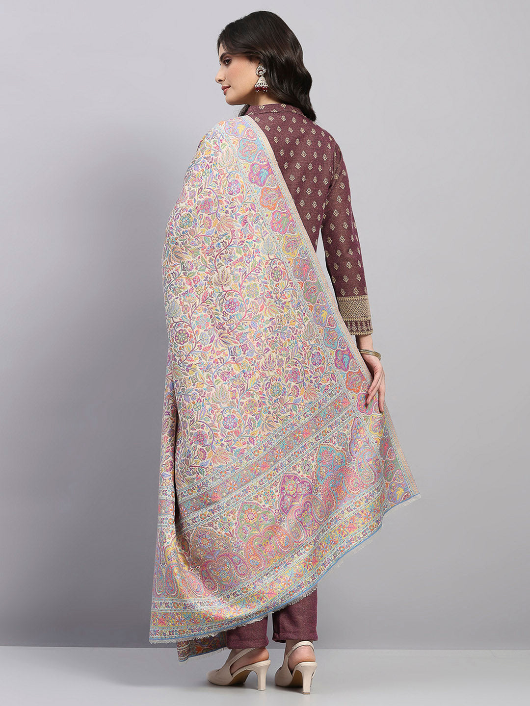 Women Multicolor Printed Wool Blend Shawl