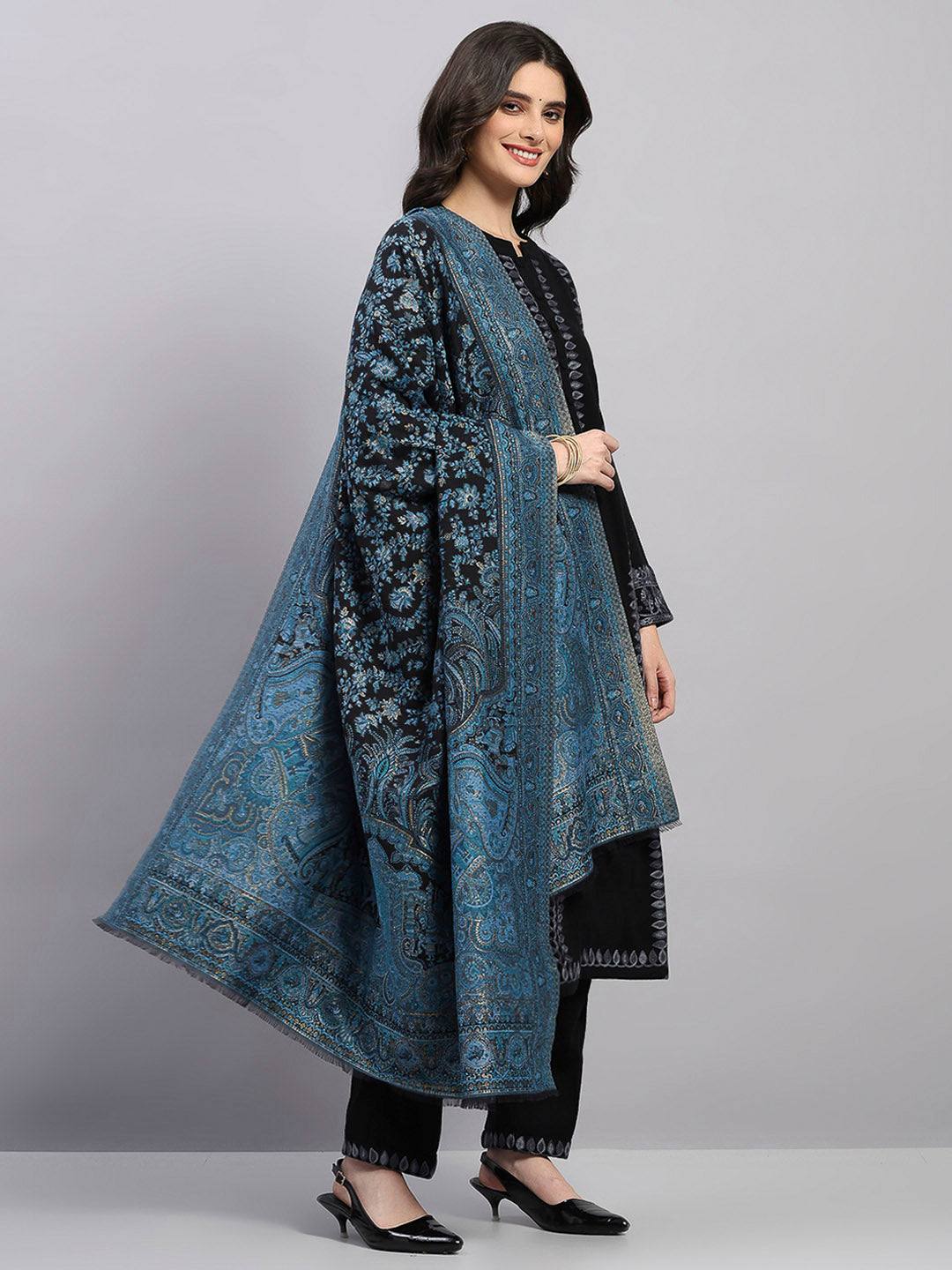 Women Multicolor Printed Wool Blend Shawl