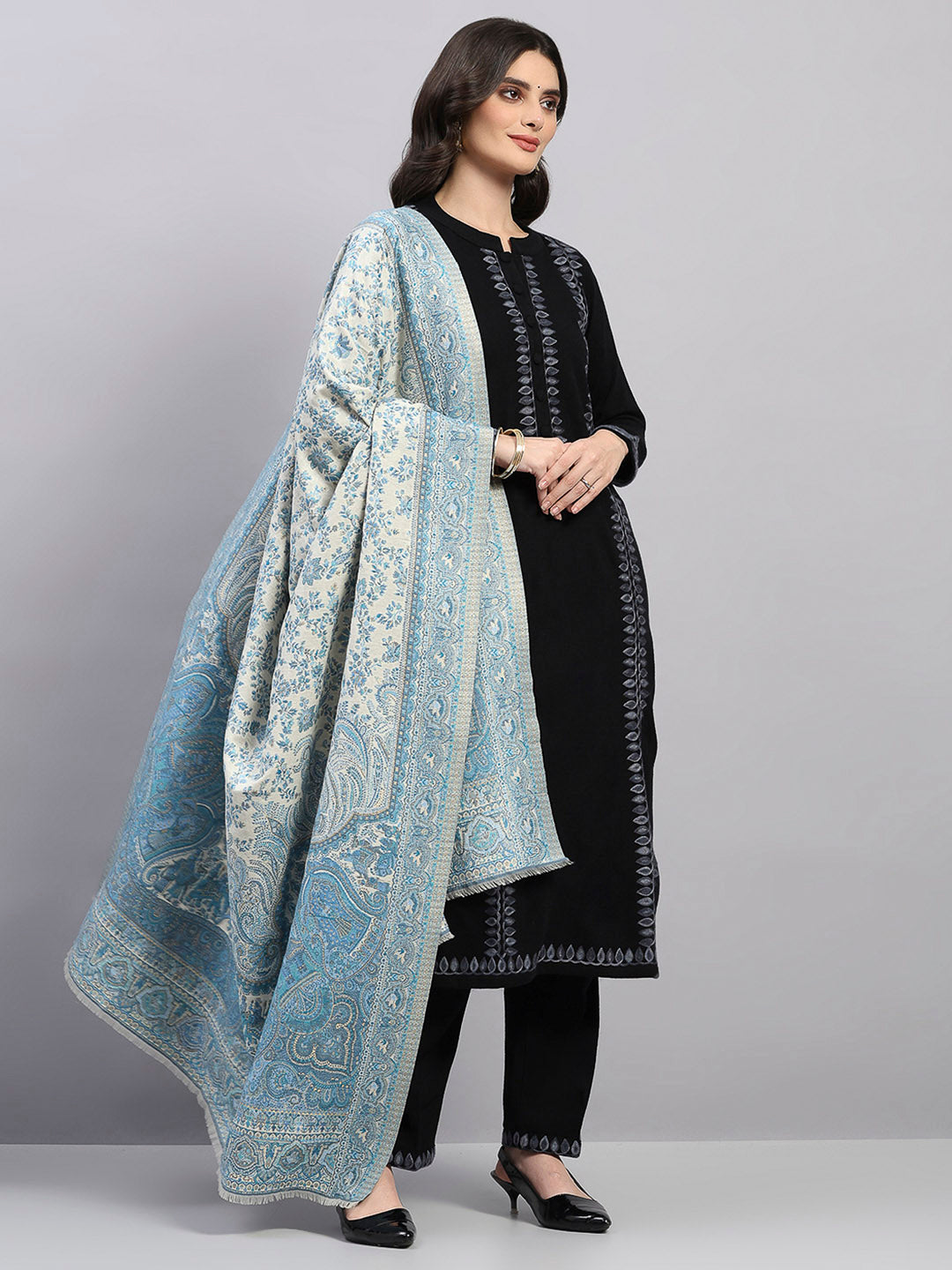 Women Multicolor Printed Wool Blend Shawl