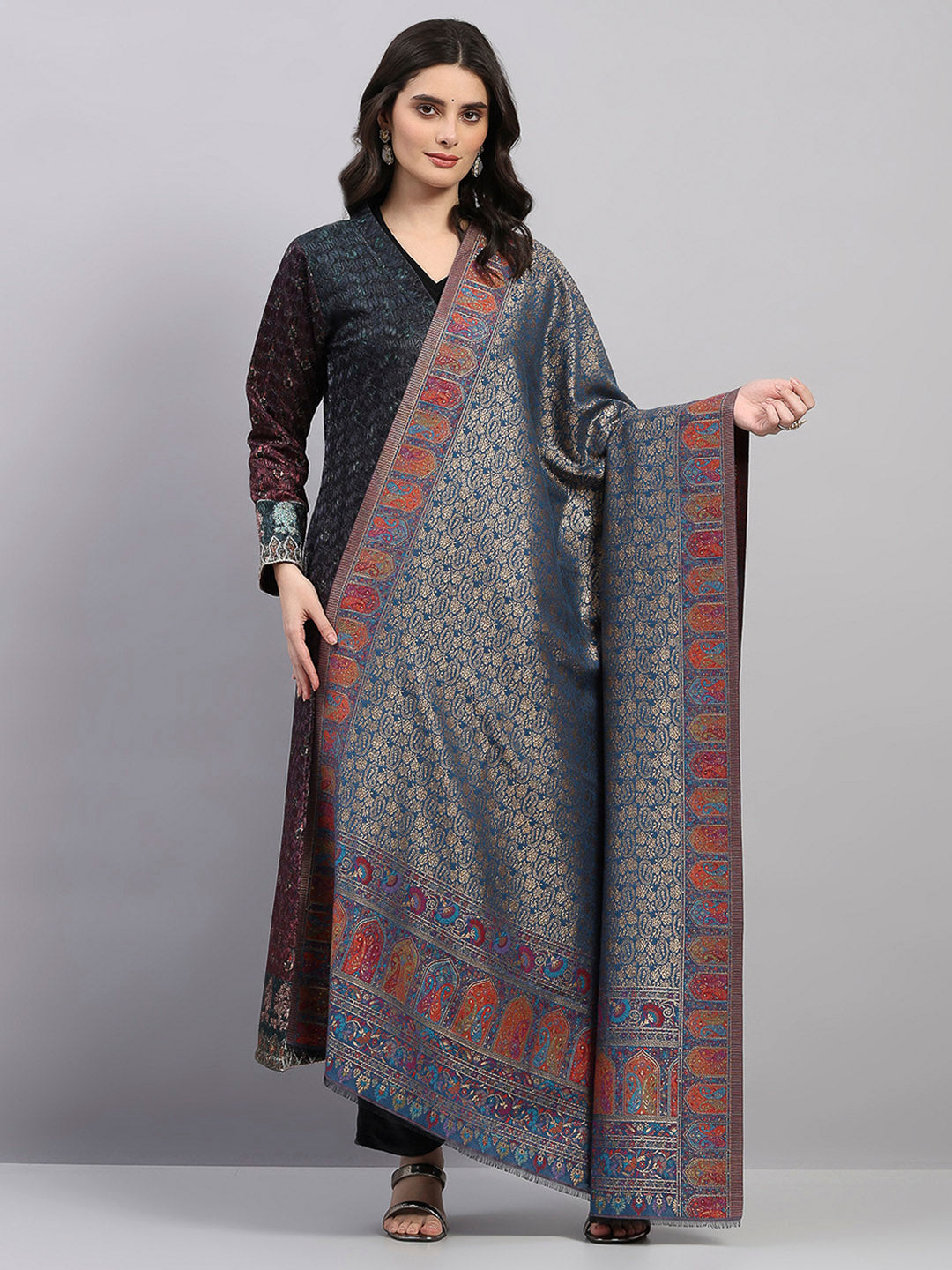 Women Multicolor Printed Wool Blend Shawl