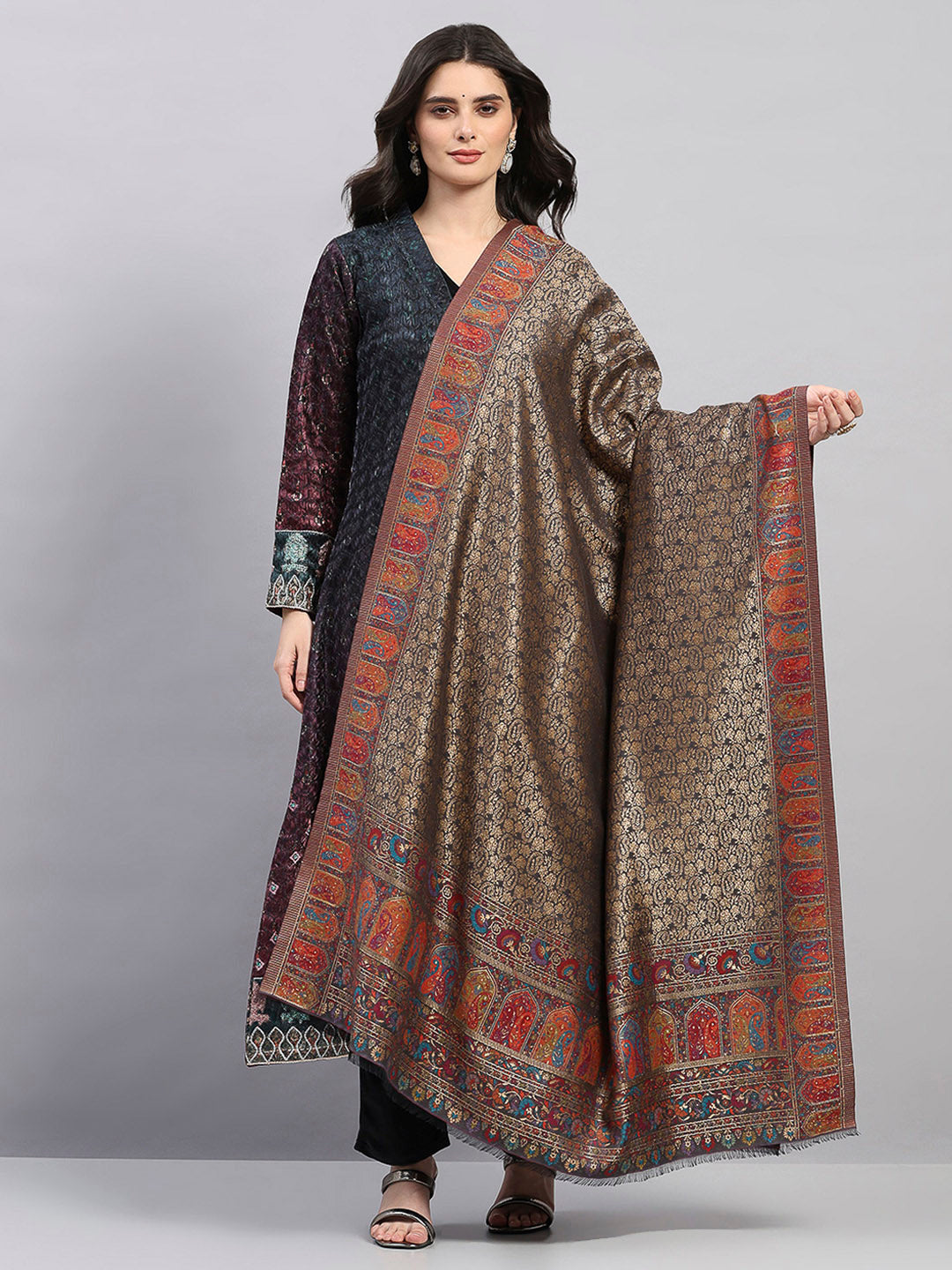 Women Multicolor Printed Wool Blend Shawl