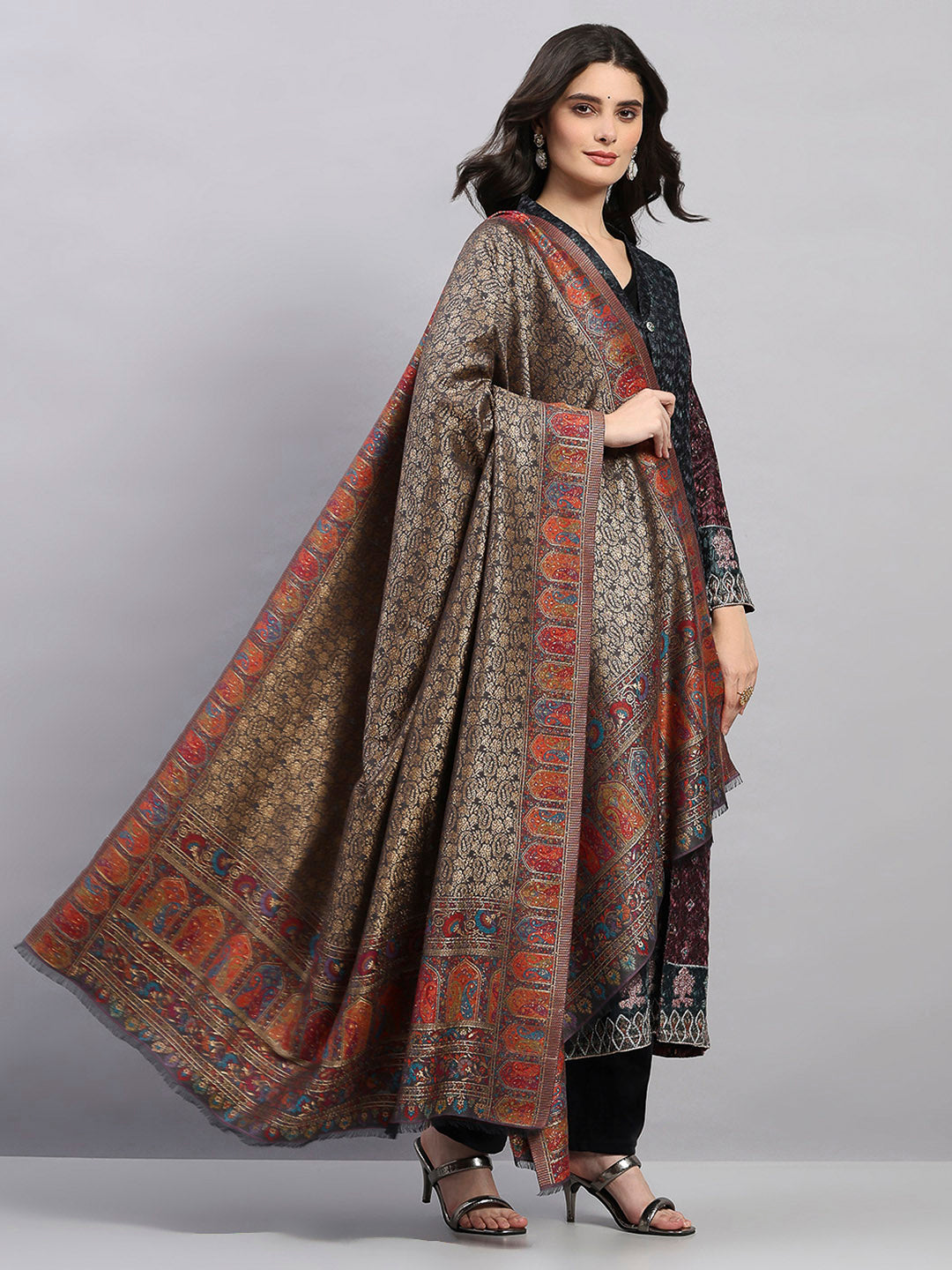 Women Multicolor Printed Wool Blend Shawl