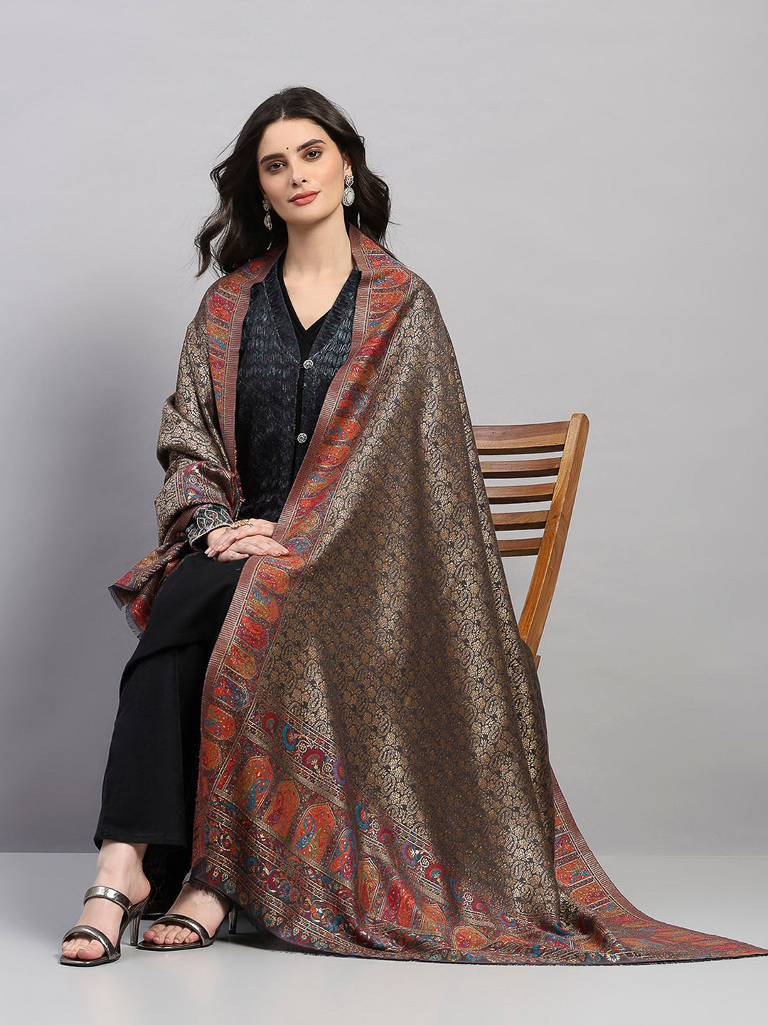 Women Multicolor Printed Wool Blend Shawl