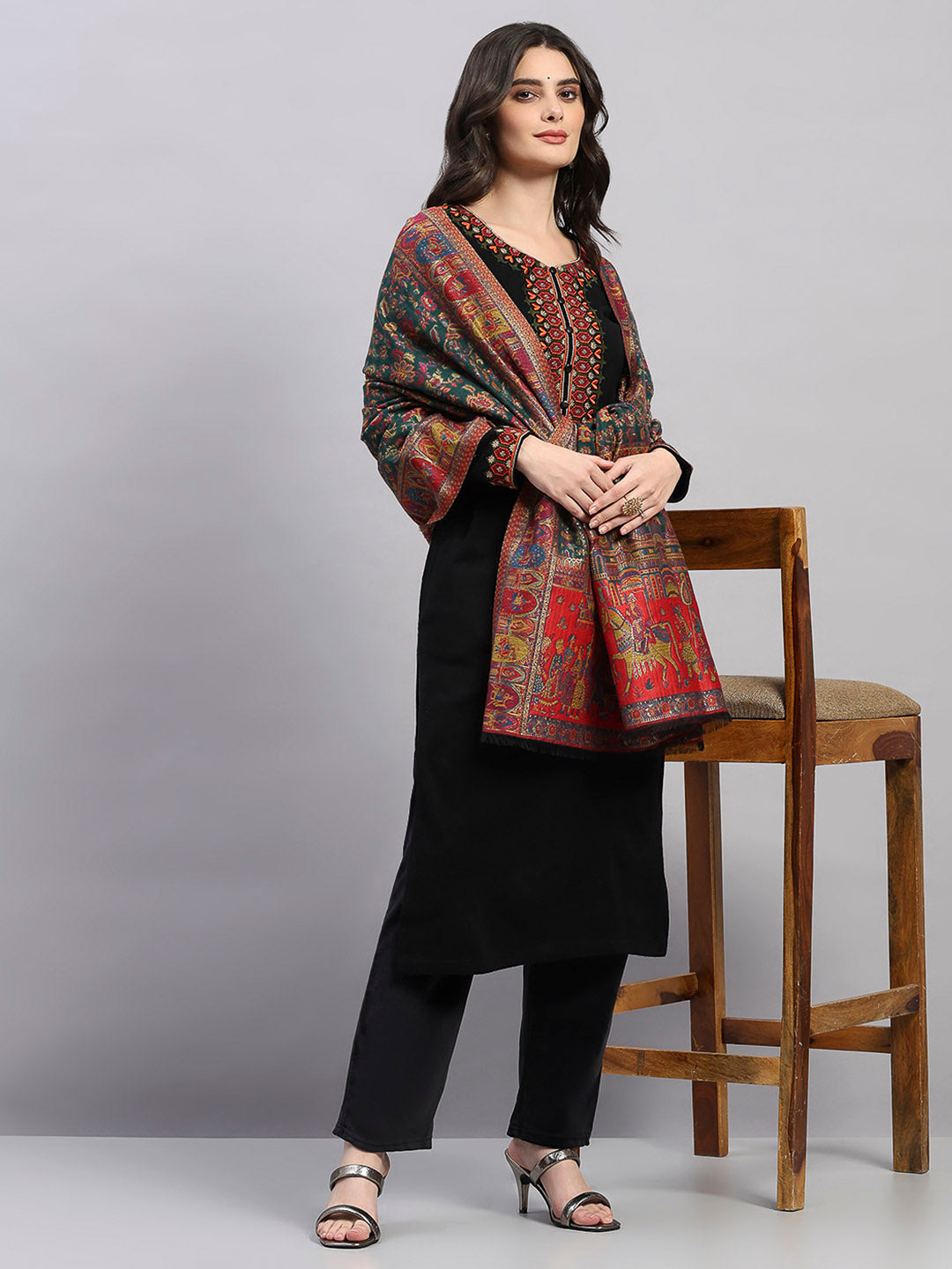 Women Multicolor Printed Wool Blend Shawl