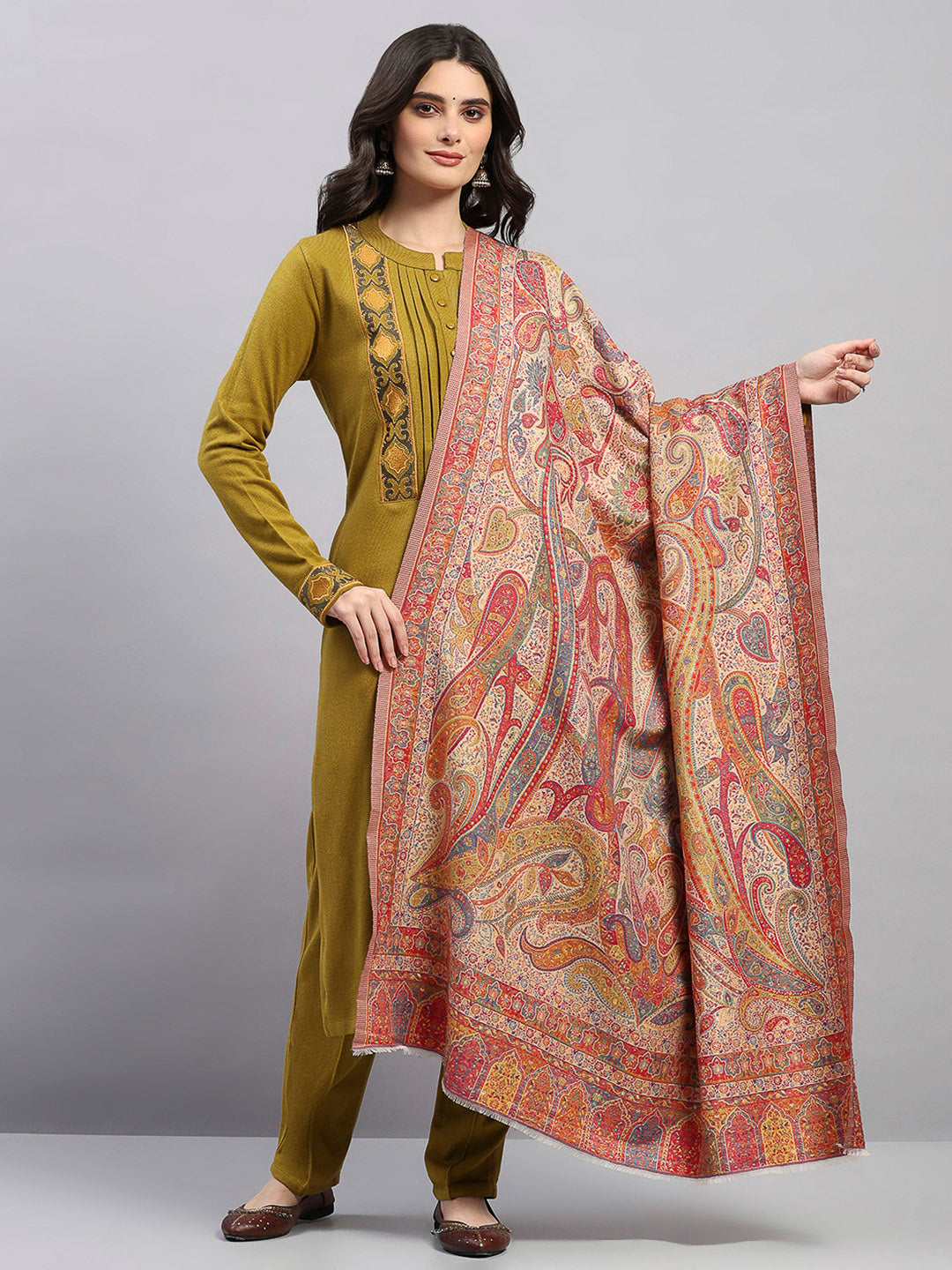 Women Multicolor Printed Wool Blend Shawl