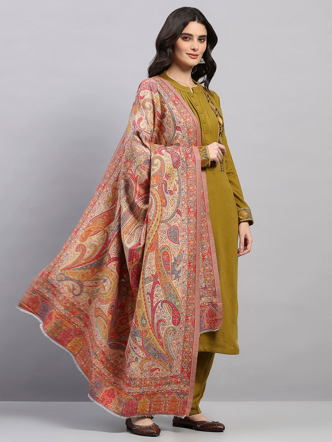Women Multicolor Printed Wool Blend Shawl