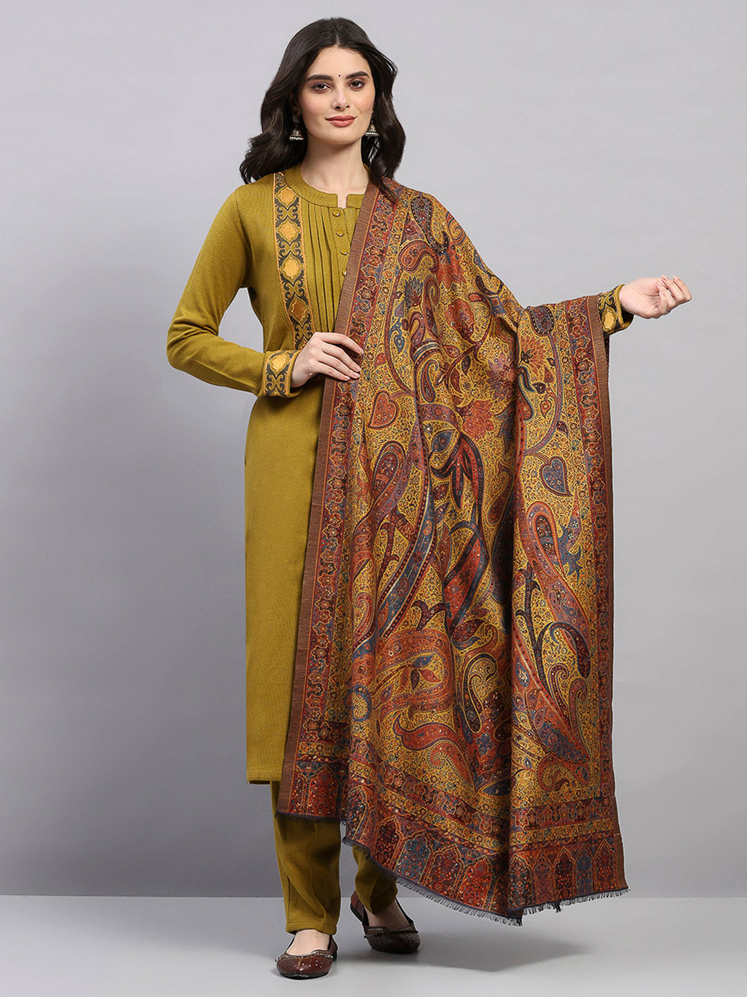 Women Multicolor Printed Wool Blend Shawl
