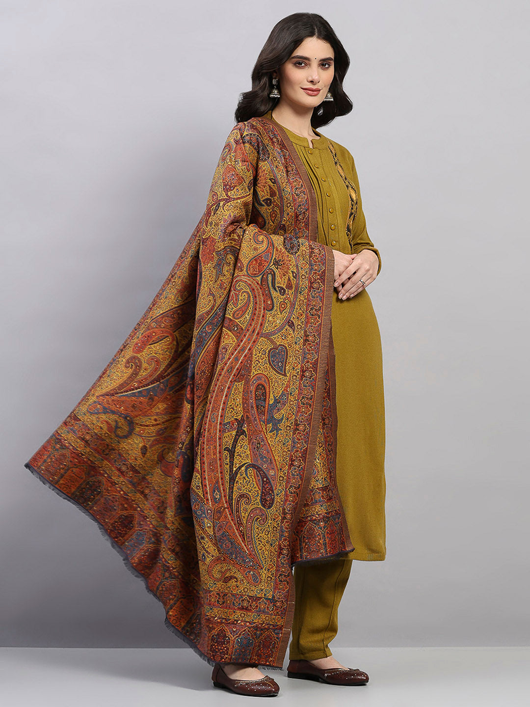 Women Multicolor Printed Wool Blend Shawl