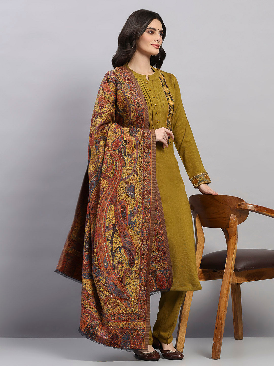 Women Multicolor Printed Wool Blend Shawl