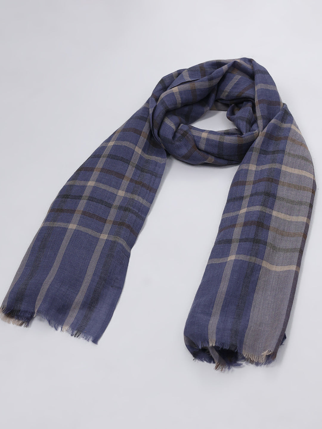 Women Blue Solid Wool Blend Stole