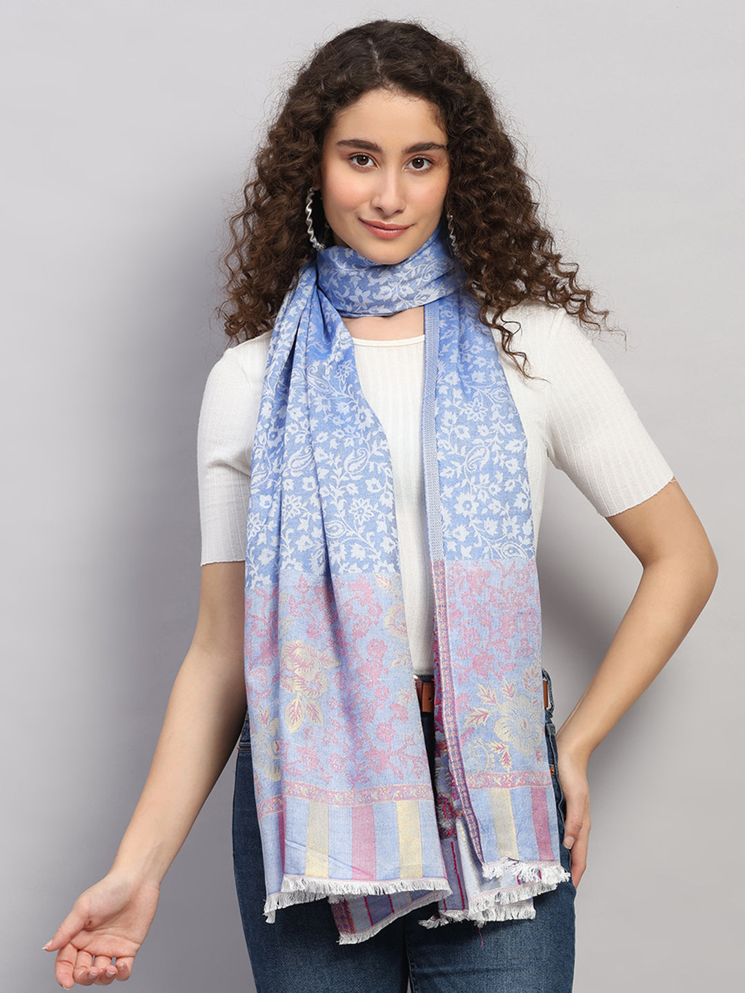Women Multicolor Self Design Wool Stole