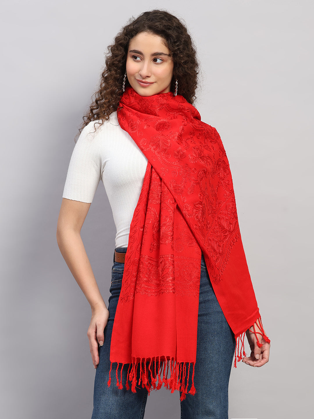 Women Multicolor Self Design Wool Stole