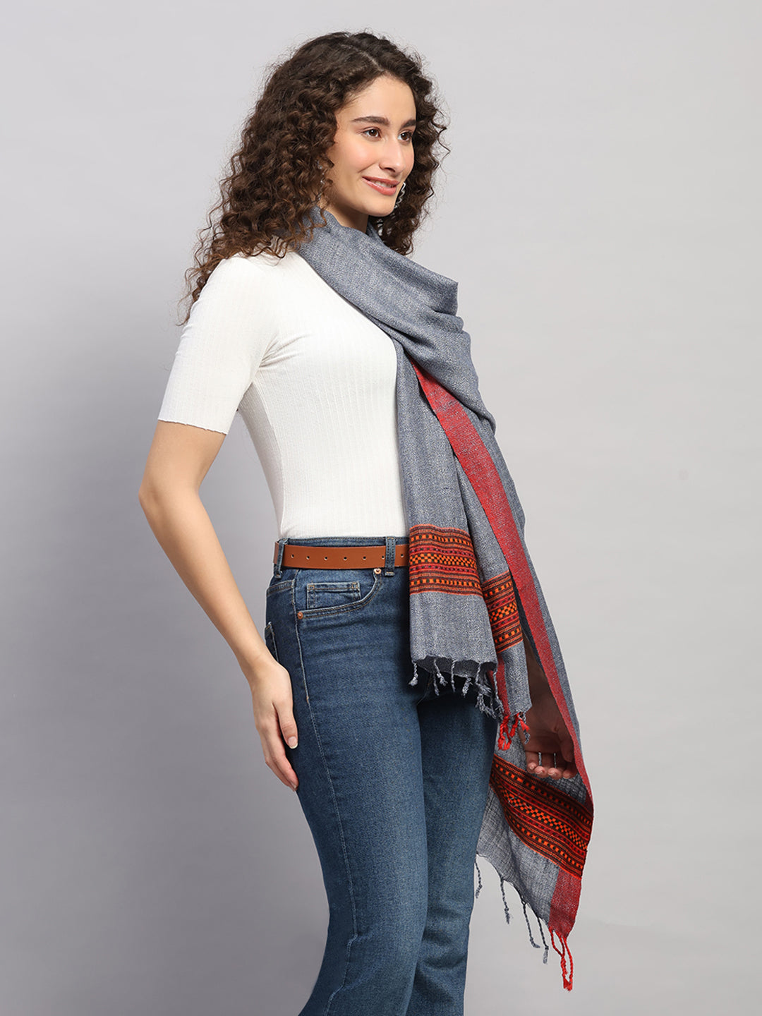 Women Multicolor Self Design Wool Stole