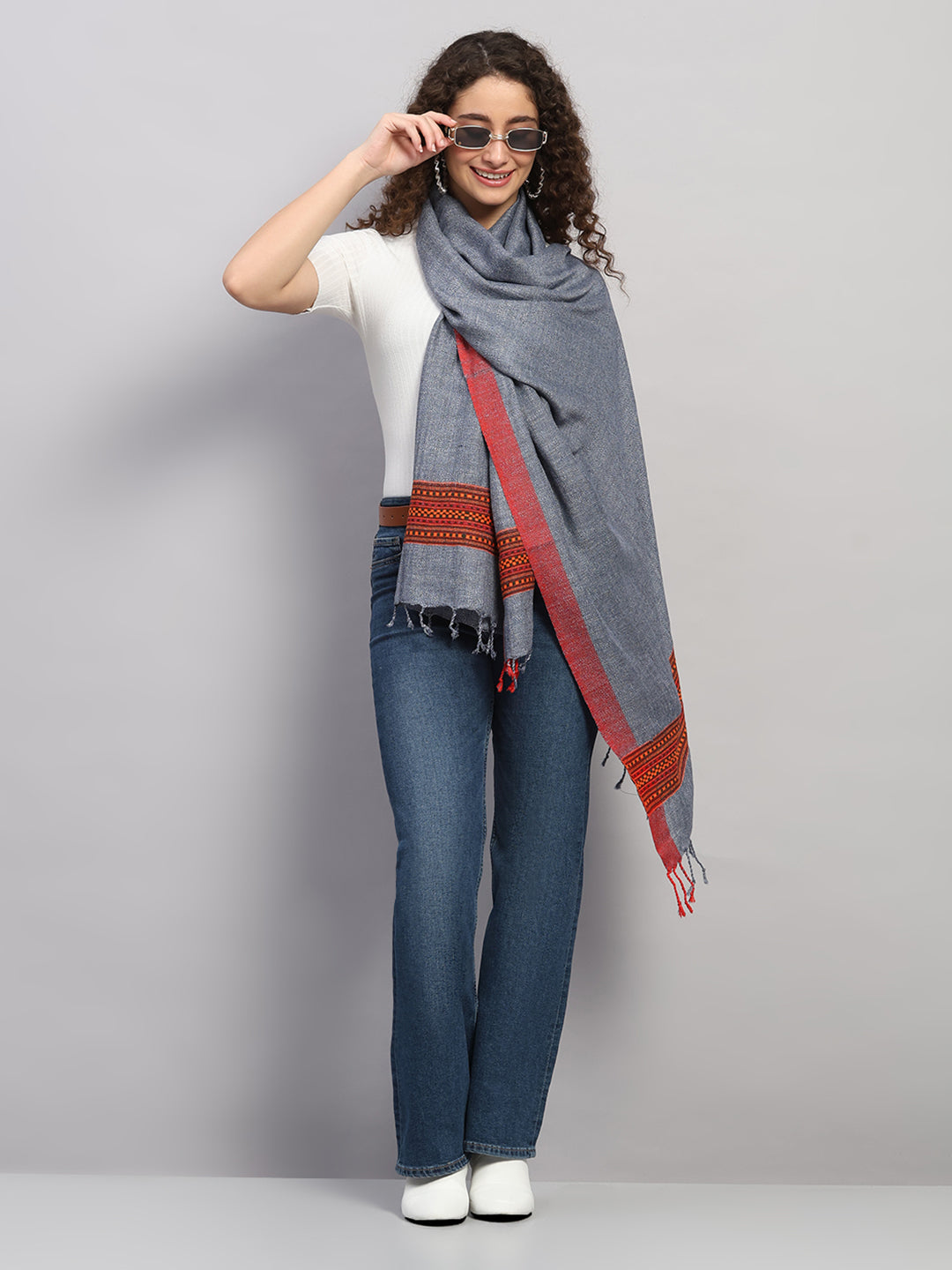 Women Multicolor Self Design Wool Stole